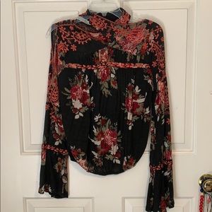 Floral, Turtle Neck, Cold Shoulder Top